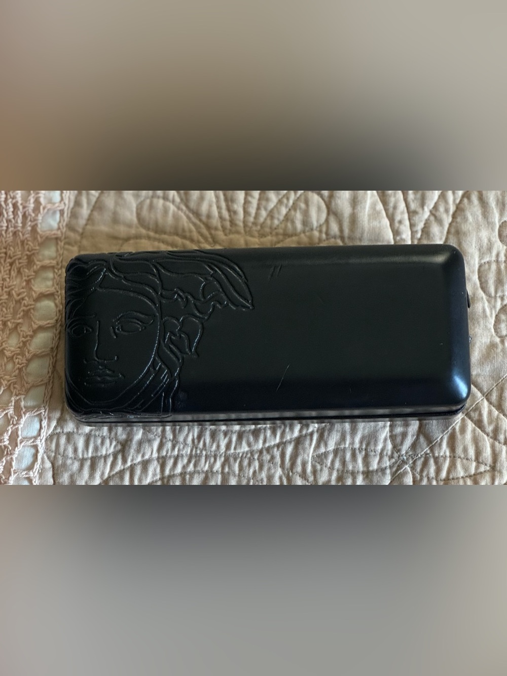 Black Versace Eyewear Sunglass Case with Embossed Medusa Face Motif